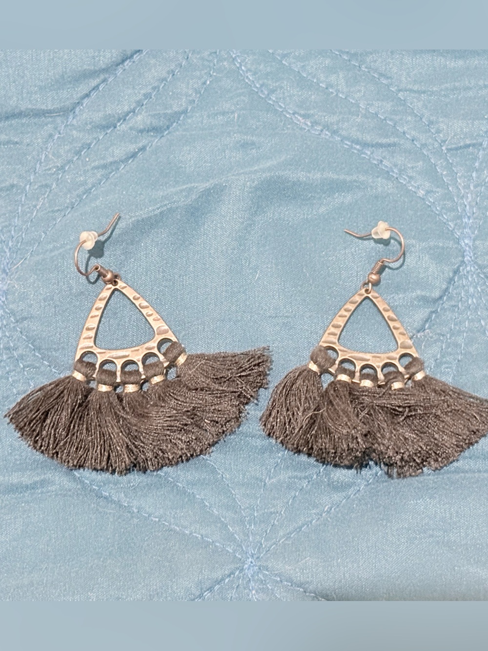 Boho Tassel Fan Drop Earrings - black